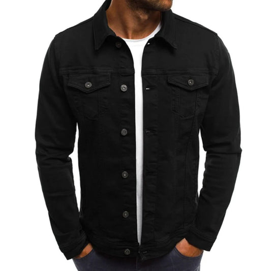 Jeansjacke – Knopfleiste – Schmaler Schnitt – Jeansjacke – Sommerjacke für Männer-Schwarz-M-Chaps Herrenmode