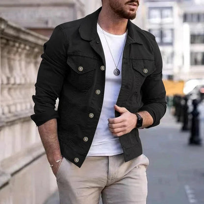 Jeansjacke | Slim Fit | mit Knöpfen | Jeansjacke | Herrenjacke-Schwarz-S-Chaps Herrenmode