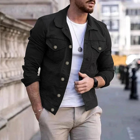 Jeansjacke | Slim Fit | mit Knöpfen | Jeansjacke | Herrenjacke-Schwarz-S-Chaps Herrenmode