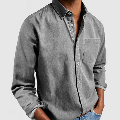 Jeansjacke – lässig – Langarm – Hemd mit Knöpfen – Herrenhemden-Grau-S-Chaps Herrenmode