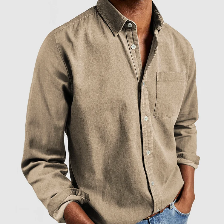 Jeansjacke – lässig – Langarm – Hemd mit Knöpfen – Herrenhemden-Khaki-S-Chaps Herrenmode