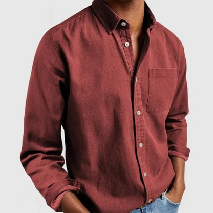 Jeansjacke – lässig – Langarm – Hemd mit Knöpfen – Herrenhemden-Rot-S-Chaps Herrenmode