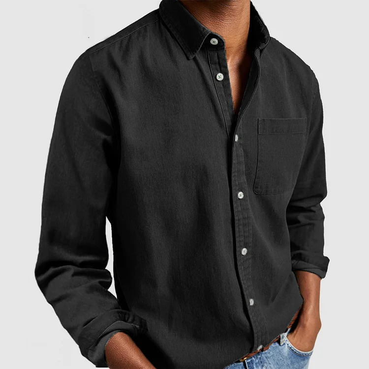 Jeansjacke – lässig – Langarm – Hemd mit Knöpfen – Herrenhemden-Schwarz-S-Chaps Herrenmode