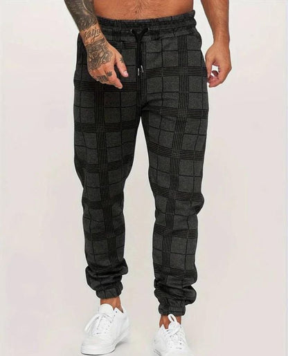 Jogger | Elastische Taille | Kordelzug | Karierte Hose | Herrenhose-Schwarz-M-Chaps Herrenmode