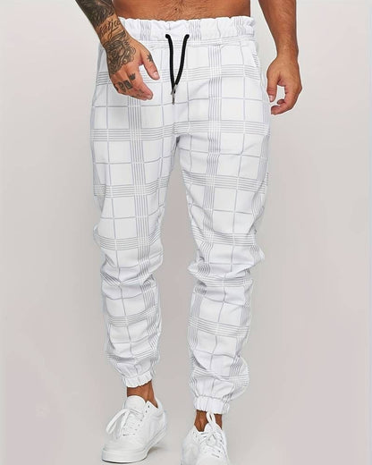 Jogger | Elastische Taille | Kordelzug | Karierte Hose | Herrenhose-Weiß-M-Chaps Herrenmode