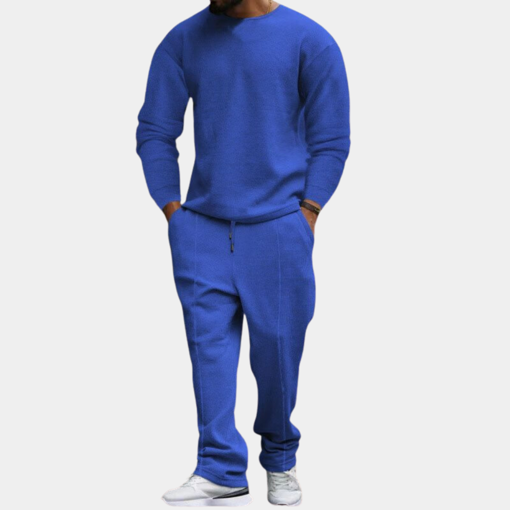 Jogginganzug | Lange Ärmel | Gerades Bein | Sweatshirt und Jogger Set | Herren Jogginganzug Sets-Blau-M-Chaps Herrenmode