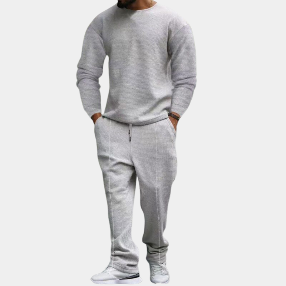 Jogginganzug | Lange Ärmel | Gerades Bein | Sweatshirt und Jogger Set | Herren Jogginganzug Sets-Grau-M-Chaps Herrenmode