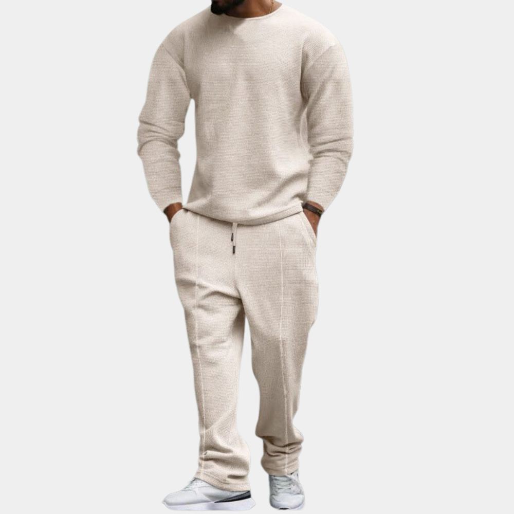 Jogginganzug | Lange Ärmel | Gerades Bein | Sweatshirt und Jogger Set | Herren Jogginganzug Sets-Khaki-M-Chaps Herrenmode