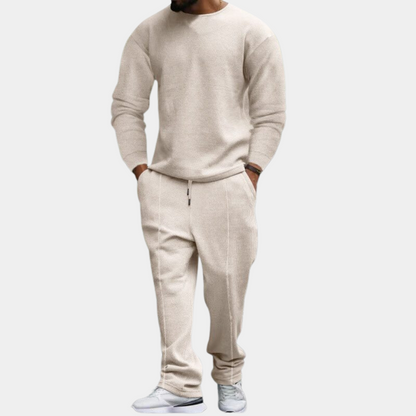 Jogginganzug | Lange Ärmel | Gerades Bein | Sweatshirt und Jogger Set | Herren Jogginganzug Sets-Khaki-M-Chaps Herrenmode