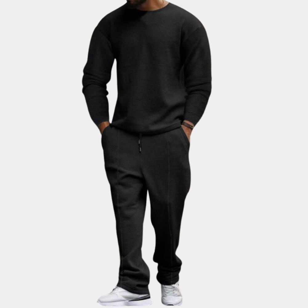 Jogginganzug | Lange Ärmel | Gerades Bein | Sweatshirt und Jogger Set | Herren Jogginganzug Sets-Schwarz-M-Chaps Herrenmode