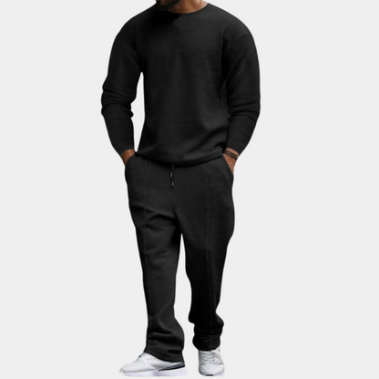Jogginganzug | Lange Ärmel | Gerades Bein | Sweatshirt und Jogger Set | Herren Jogginganzug Sets-Schwarz-M-Chaps Herrenmode