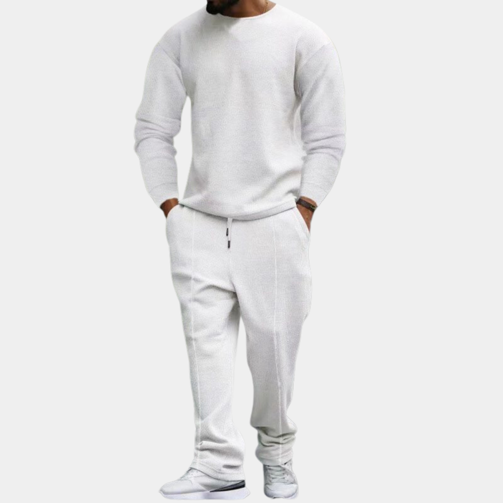 Jogginganzug | Lange Ärmel | Gerades Bein | Sweatshirt und Jogger Set | Herren Jogginganzug Sets-Weiß-M-Chaps Herrenmode