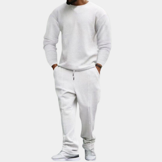 Jogginganzug | Lange Ärmel | Gerades Bein | Sweatshirt und Jogger Set | Herren Jogginganzug Sets-Weiß-M-Chaps Herrenmode