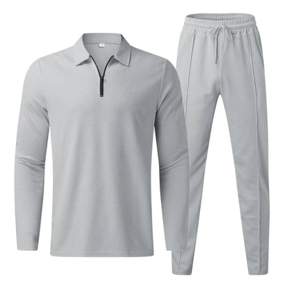 Jogginganzug für Männer – Langarm-Polo – Elastischer Bund – Zweiteiliges Set – Trainingsanzüge für Männer-Grau-S-Chaps Herrenmode