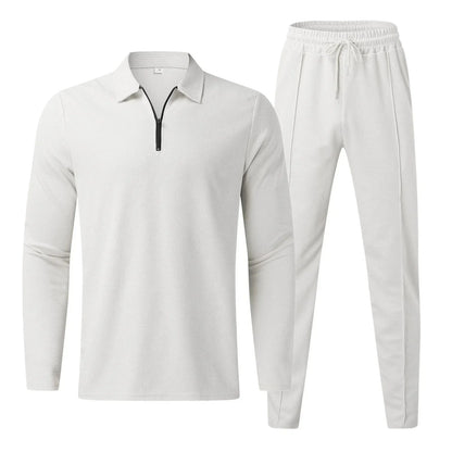 Jogginganzug für Männer – Langarm-Polo – Elastischer Bund – Zweiteiliges Set – Trainingsanzüge für Männer-Weiß-S-Chaps Herrenmode