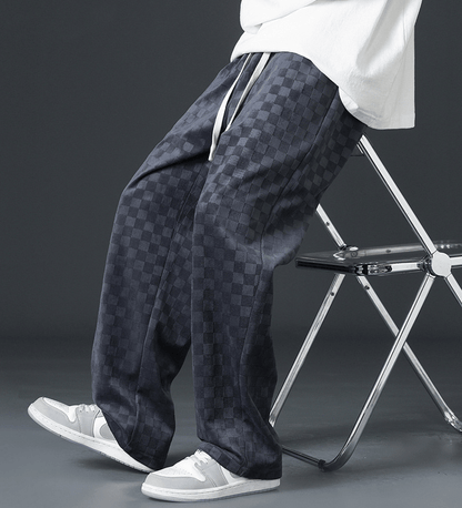 Jogginghosen mit weitem Bein | Elastischer Bund | Karomuster | Locker sitzende Hose | Jogginghosen für Herren-Chaps Herrenmode