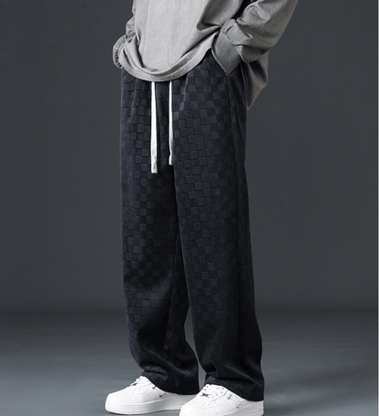 Jogginghosen mit weitem Bein | Elastischer Bund | Karomuster | Locker sitzende Hose | Jogginghosen für Herren-Chaps Herrenmode