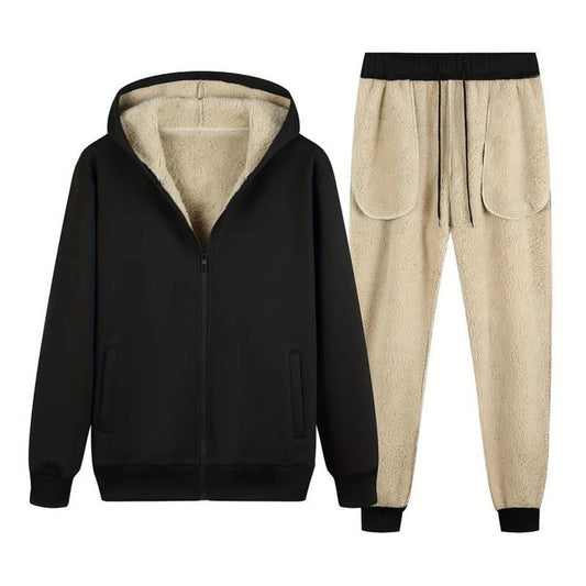 Kapuzen-Jogger-Set | Zip-Up | Fell gefüttert | Zweiteiliges Set | Herrenbekleidung-Schwarz-S-Chaps Herrenmode