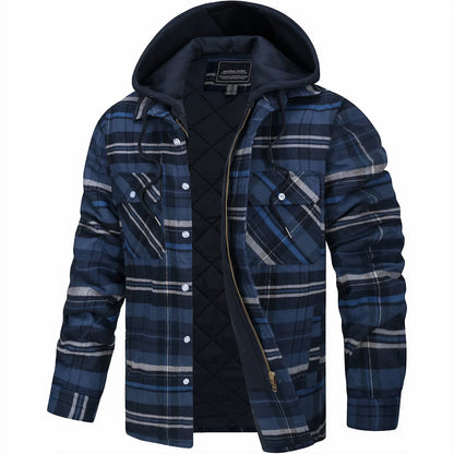 Kapuzenjacke - Kariert - Gestepptes Innenfutter - Zip-Up Hoodie - Herrenjacke-Dunkelblau-S-Chaps Herrenmode