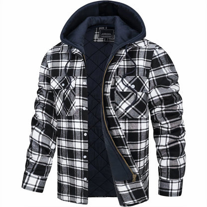 Kapuzenjacke - Kariert - Gestepptes Innenfutter - Zip-Up Hoodie - Herrenjacke-Schwarz-S-Chaps Herrenmode