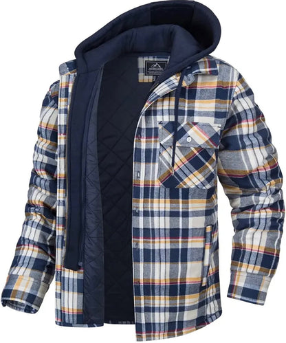 Kapuzenjacke | Steppfutter | Karo | Herbstjacke | Herrenjacken-Gelb - Blau-S-Chaps Herrenmode