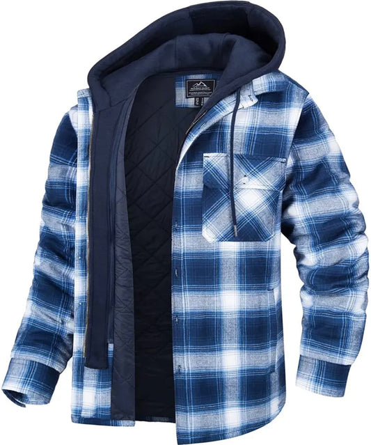 Kapuzenjacke | Steppfutter | Karo | Herbstjacke | Herrenjacken-Weiß – Blau-S-Chaps Herrenmode