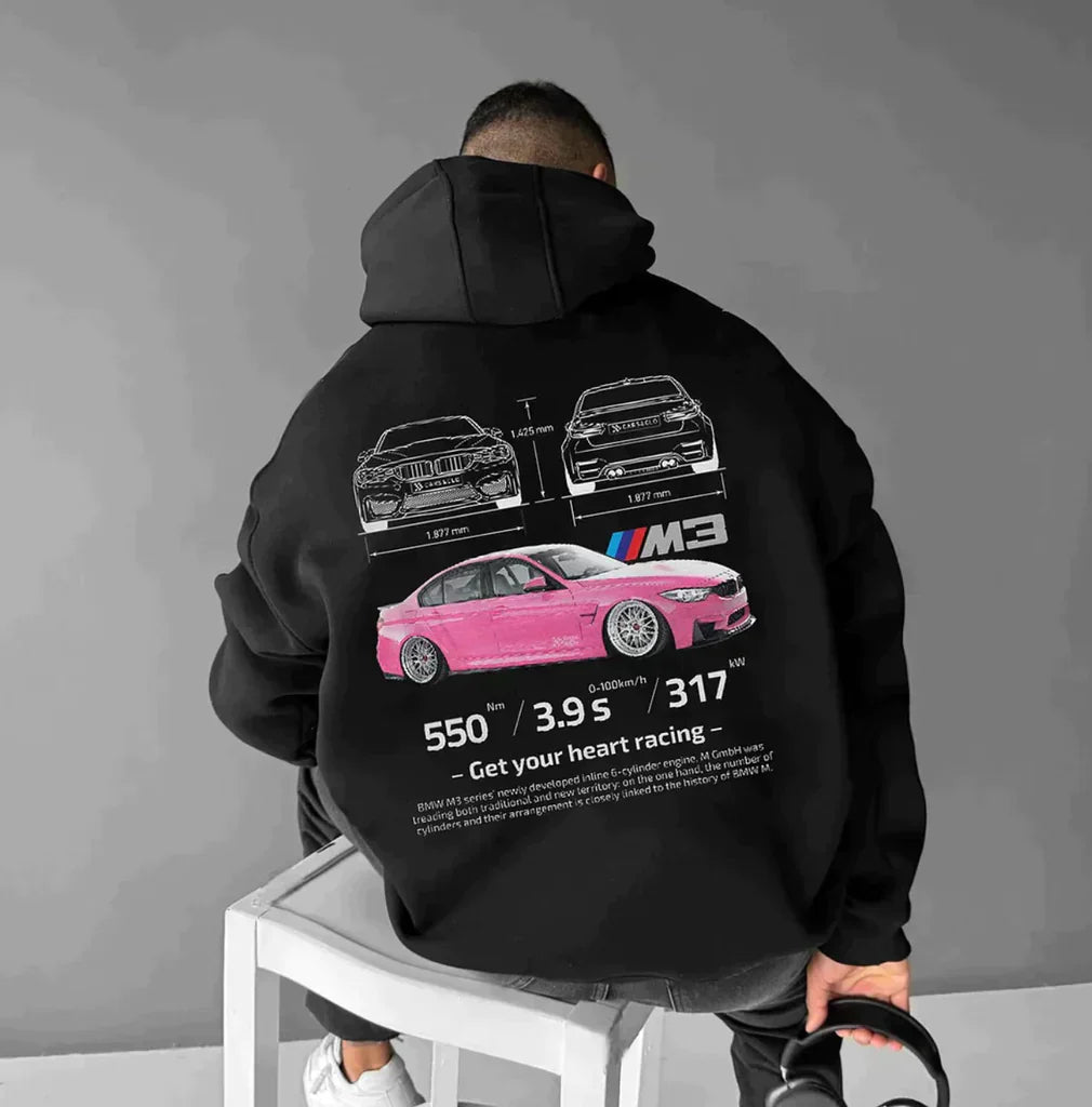 Kapuzenpullover | Auto-Print | Warm | Oversized-Kapuzenpullover | Herrenbekleidung-BMW Schwarzer Hoodie-S-Chaps Herrenmode