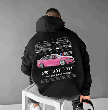 Kapuzenpullover | Auto-Print | Warm | Oversized-Kapuzenpullover | Herrenbekleidung-BMW Schwarzer Hoodie-S-Chaps Herrenmode