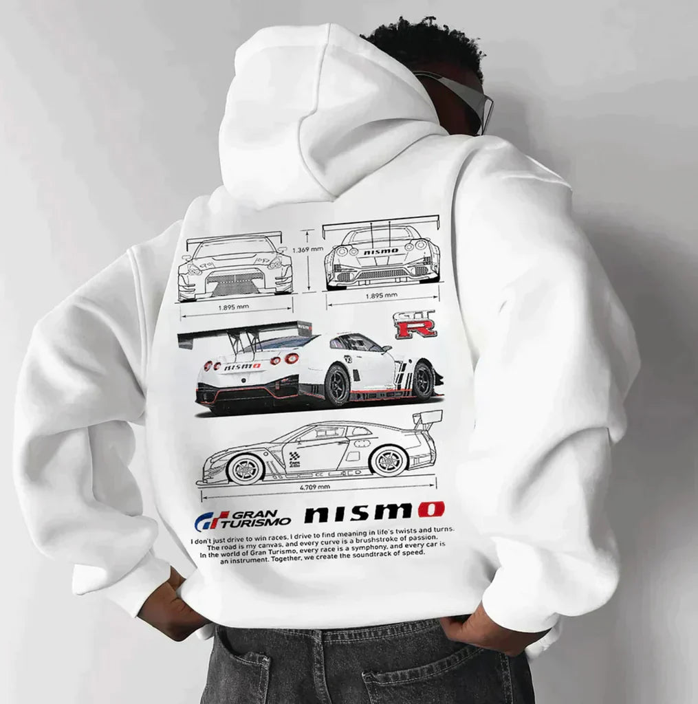 Kapuzenpullover | Auto-Print | Warm | Oversized-Kapuzenpullover | Herrenbekleidung-Nissan Ares GTR Auto Weißer Hoodie-S-Chaps Herrenmode