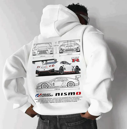 Kapuzenpullover | Auto-Print | Warm | Oversized-Kapuzenpullover | Herrenbekleidung-Nissan Ares GTR Auto Weißer Hoodie-S-Chaps Herrenmode