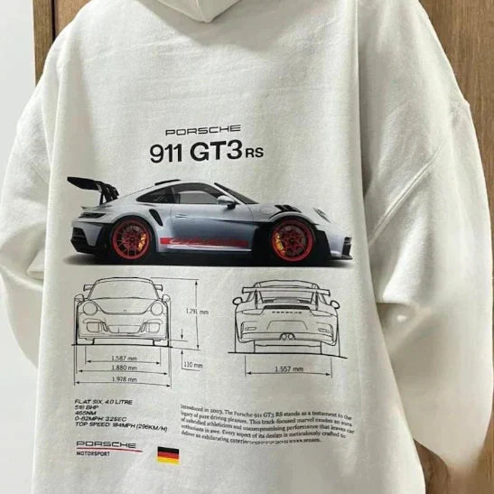 Kapuzenpullover | Auto-Print | Warm | Oversized-Kapuzenpullover | Herrenbekleidung-Porsche Gt3 Weißer Hoodie-S-Chaps Herrenmode
