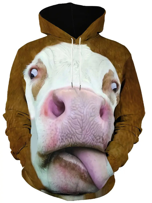 Kapuzenpullover – Kuhmuster – Lustig – Pullover mit Kapuze – Herren-Kapuzenpullover-Karamell-S-Chaps Herrenmode