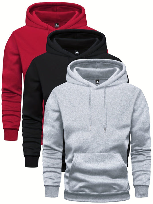 Kapuzenpullover – Warmer Winter-Kapuzenpullover für Herren mit Tasche-Rot/Schwarz/Grau-S-Chaps Herrenmode
