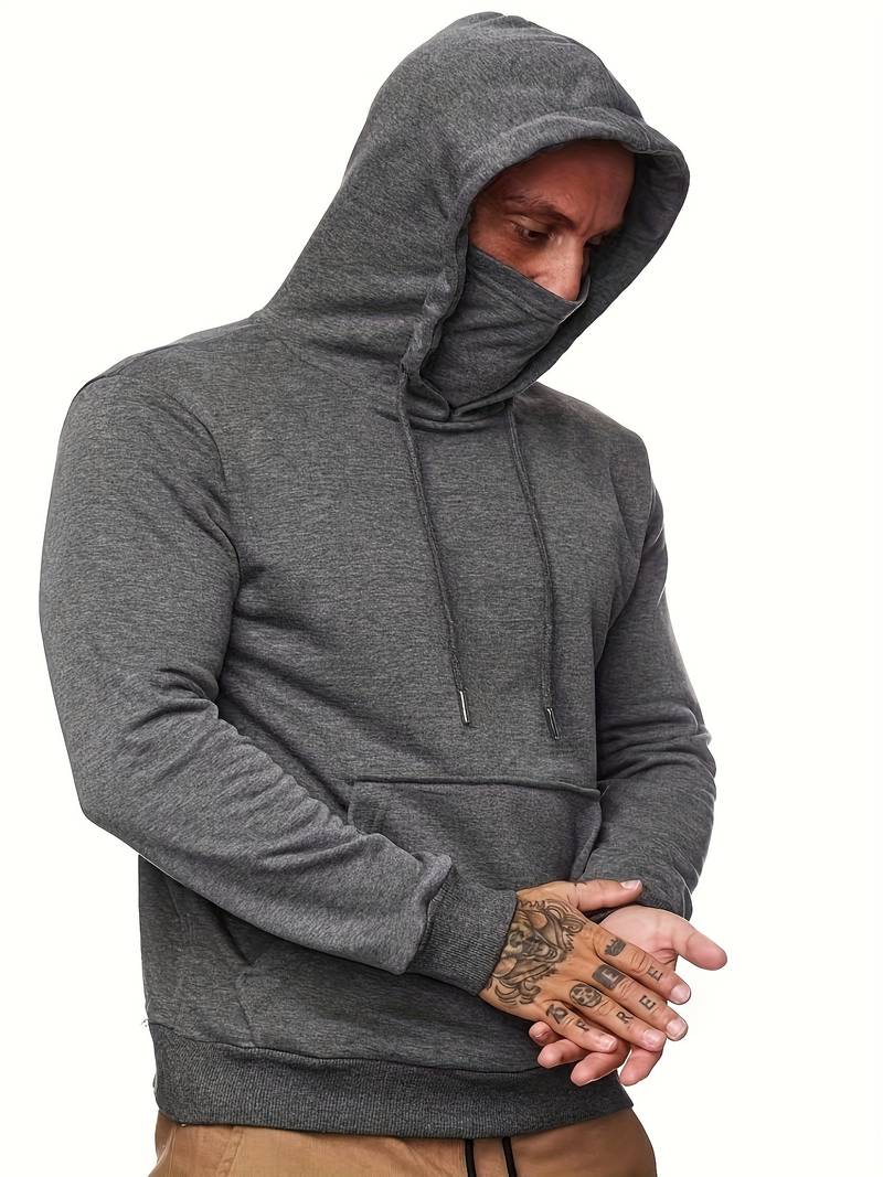 Kapuzenpullover mit Gesichtsmaske | Normale Passform | Tasche | Pullover-Kapuzenpullover | Herren-Kapuzenpullover-Chaps Herrenmode