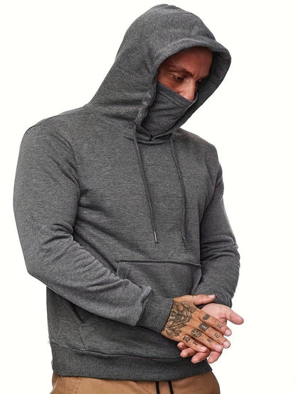 Kapuzenpullover mit Gesichtsmaske | Normale Passform | Tasche | Pullover-Kapuzenpullover | Herren-Kapuzenpullover-Chaps Herrenmode