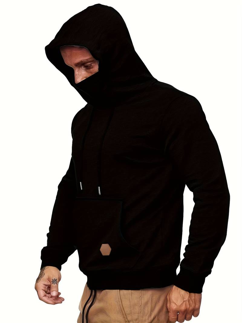 Kapuzenpullover mit Gesichtsmaske | Normale Passform | Tasche | Pullover-Kapuzenpullover | Herren-Kapuzenpullover-Chaps Herrenmode