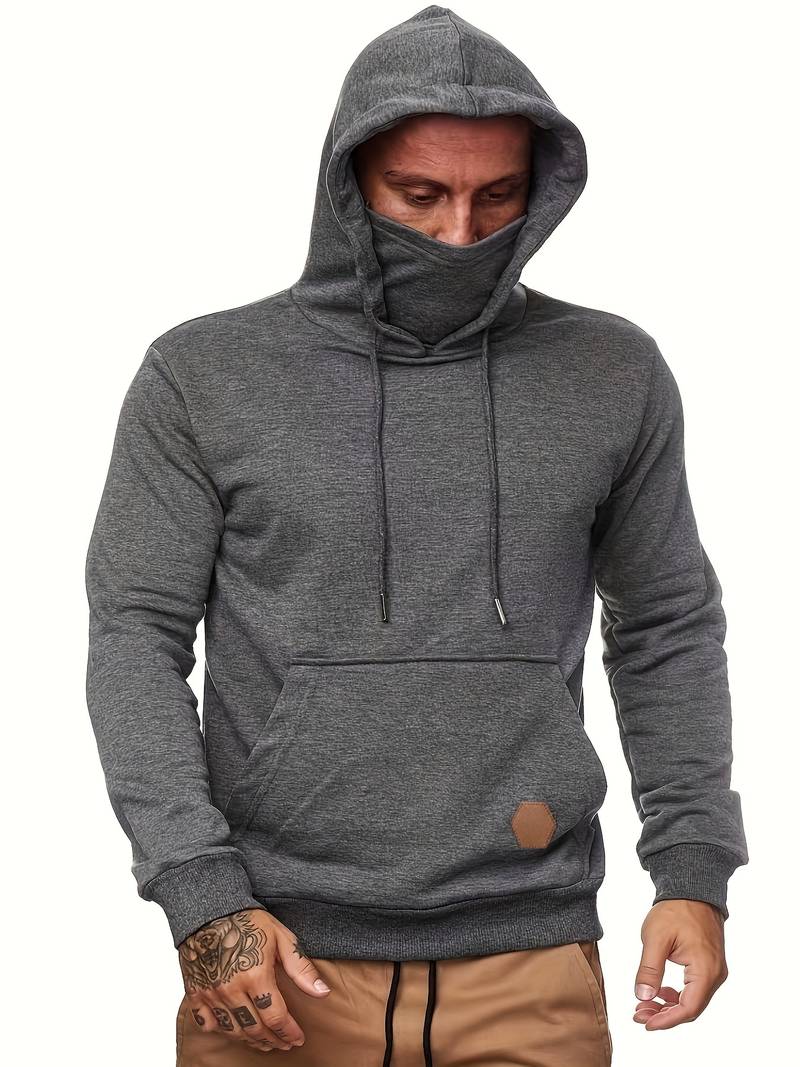 Kapuzenpullover mit Gesichtsmaske | Normale Passform | Tasche | Pullover-Kapuzenpullover | Herren-Kapuzenpullover-Dunkelgrau-S-Chaps Herrenmode