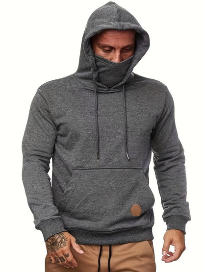 Kapuzenpullover mit Gesichtsmaske | Normale Passform | Tasche | Pullover-Kapuzenpullover | Herren-Kapuzenpullover-Dunkelgrau-S-Chaps Herrenmode