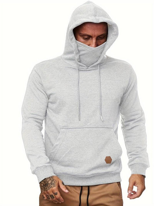 Kapuzenpullover mit Gesichtsmaske | Normale Passform | Tasche | Pullover-Kapuzenpullover | Herren-Kapuzenpullover-Hellgrau-S-Chaps Herrenmode