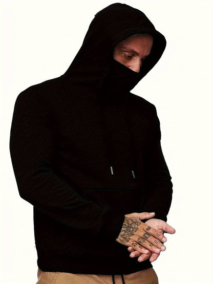 Kapuzenpullover mit Gesichtsmaske | Normale Passform | Tasche | Pullover-Kapuzenpullover | Herren-Kapuzenpullover-Schwarz-S-Chaps Herrenmode