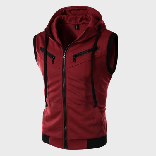 Kapuzenweste - Zip-Up - Kordelzug - Ärmelloser Hoodie - Herrenweste-Rouge Vin-S-Chaps Herrenmode
