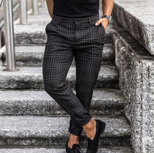 Karierte Hosen - Bequeme Slim Fit Stretch Chinos für Männer-Dunkelgrau-XS-Chaps Herrenmode