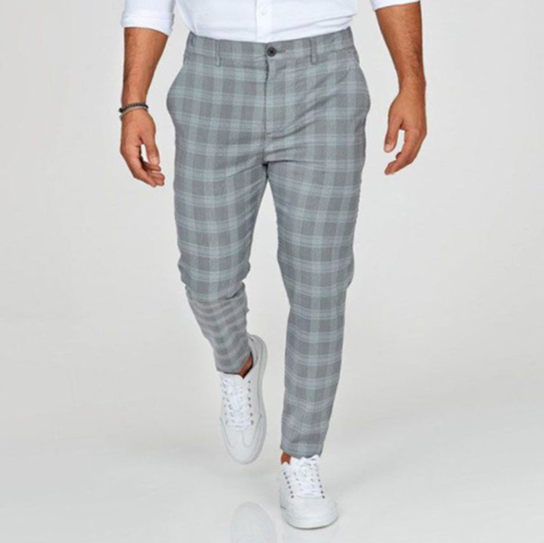 Karierte Hosen - Bequeme Slim Fit Stretch Chinos für Männer-Hellgrau-XS-Chaps Herrenmode
