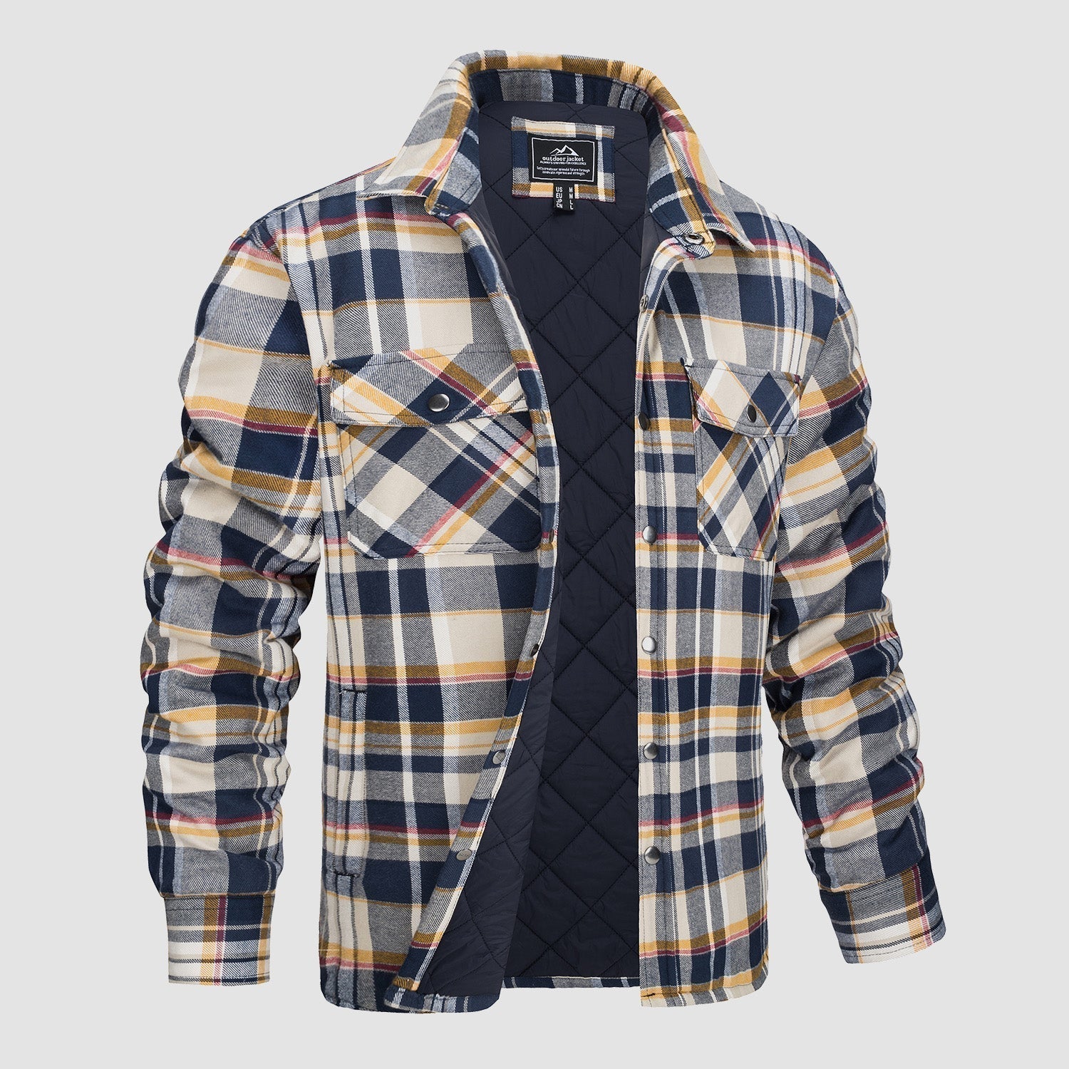 Karierte Jacke | Knopfleiste | Gestepptes Futter | Karierte Jacke | Herrenbekleidung-Gelb-S-Chaps Herrenmode
