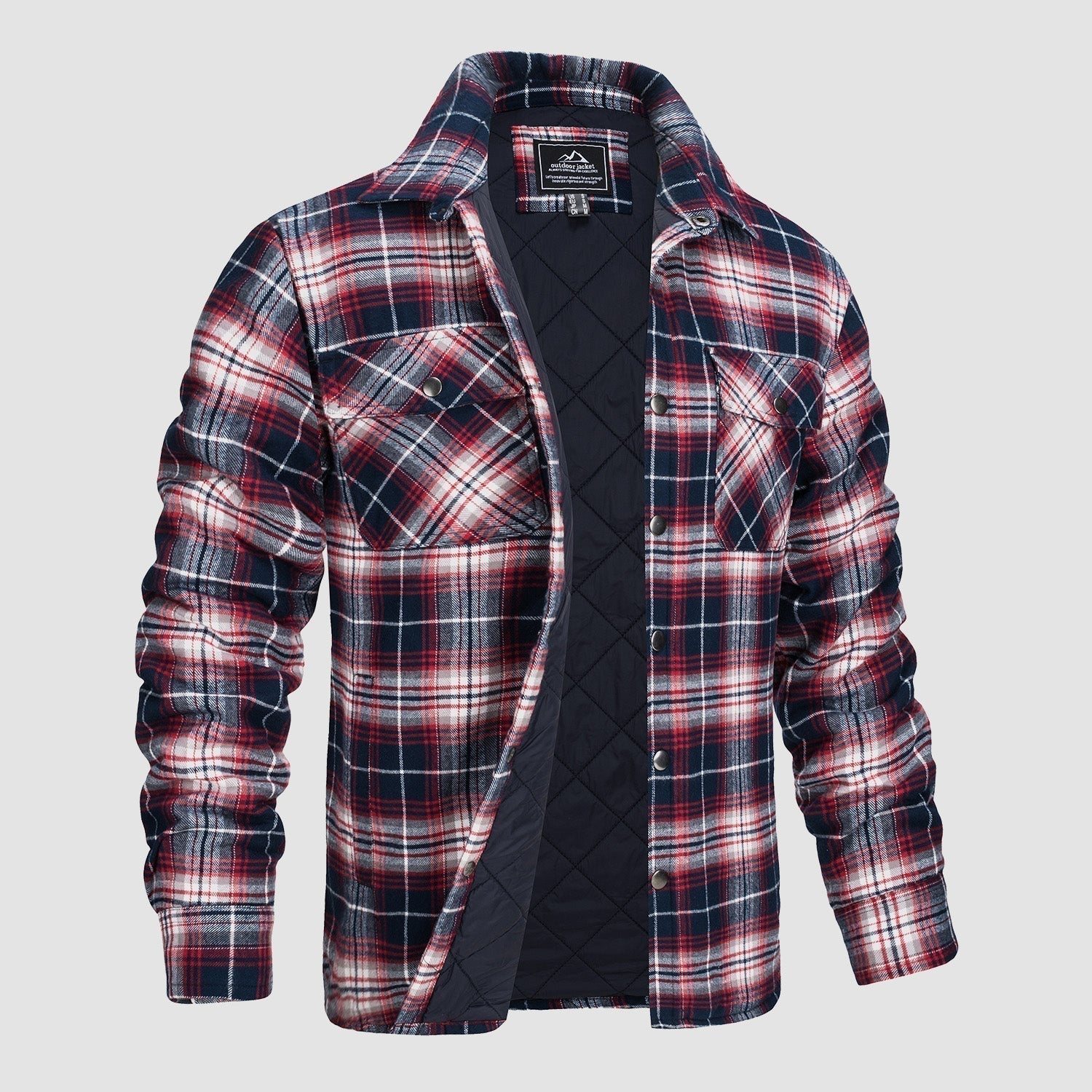 Karierte Jacke | Knopfleiste | Gestepptes Futter | Karierte Jacke | Herrenbekleidung-Rot Blau-S-Chaps Herrenmode