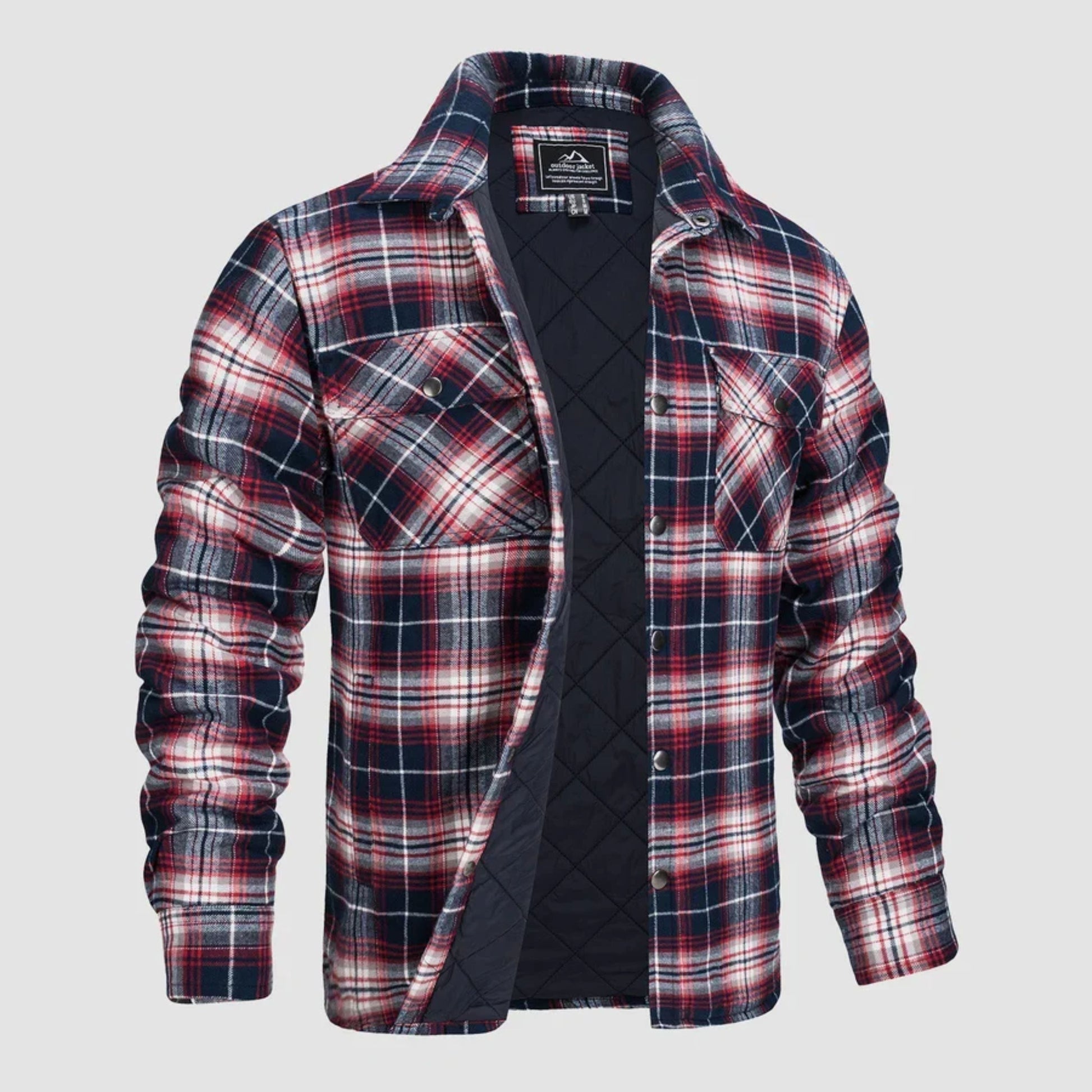 Karierte Jacke | Zugeknöpft | Hemdjacke | Steppjacke | Herrenflanelljacke-Rot Blau-S-Chaps Herrenmode