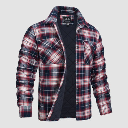 Karierte Jacke | Zugeknöpft | Hemdjacke | Steppjacke | Herrenflanelljacke-Rot Blau-S-Chaps Herrenmode