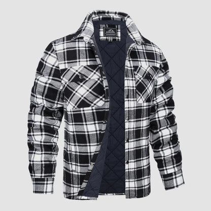 Karierte Jacke | Zugeknöpft | Hemdjacke | Steppjacke | Herrenflanelljacke-Schwarz-S-Chaps Herrenmode