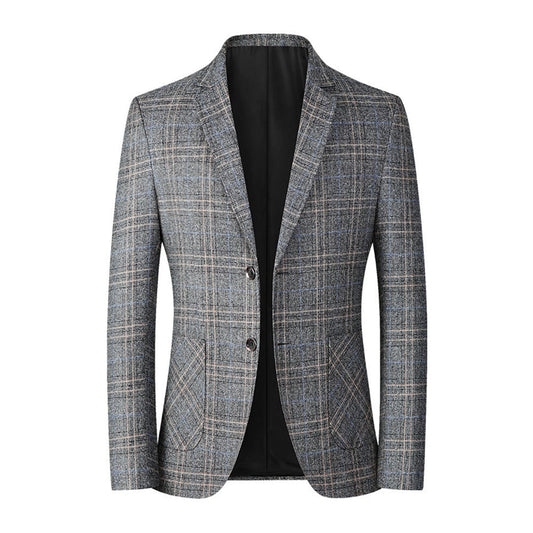 Karierter Blazer - Einreihig - Taschen - Herrenblazer - Anzugblazer-Grau-M-Chaps Herrenmode