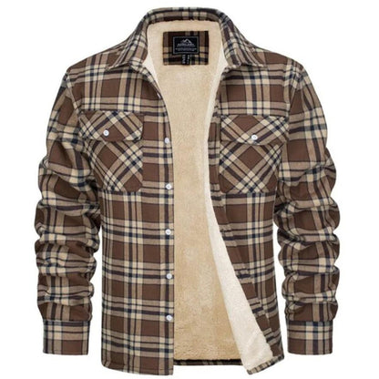 Kariertes Overshirt – Herren-Hemdjacke mit Knöpfen und Fleecefutter für den Winter-Khaki-S-Chaps Herrenmode